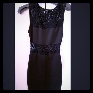 Lace black tank dress with lace cutout